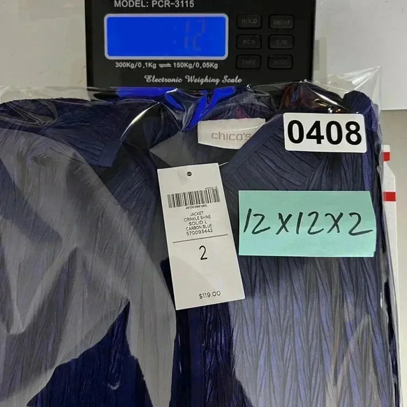 Chicos 2 Lg NWT Crinkle Shine Carbon Blue Jacket MSRP 119.00 Blazer Careerwear - Picture 15 of 16